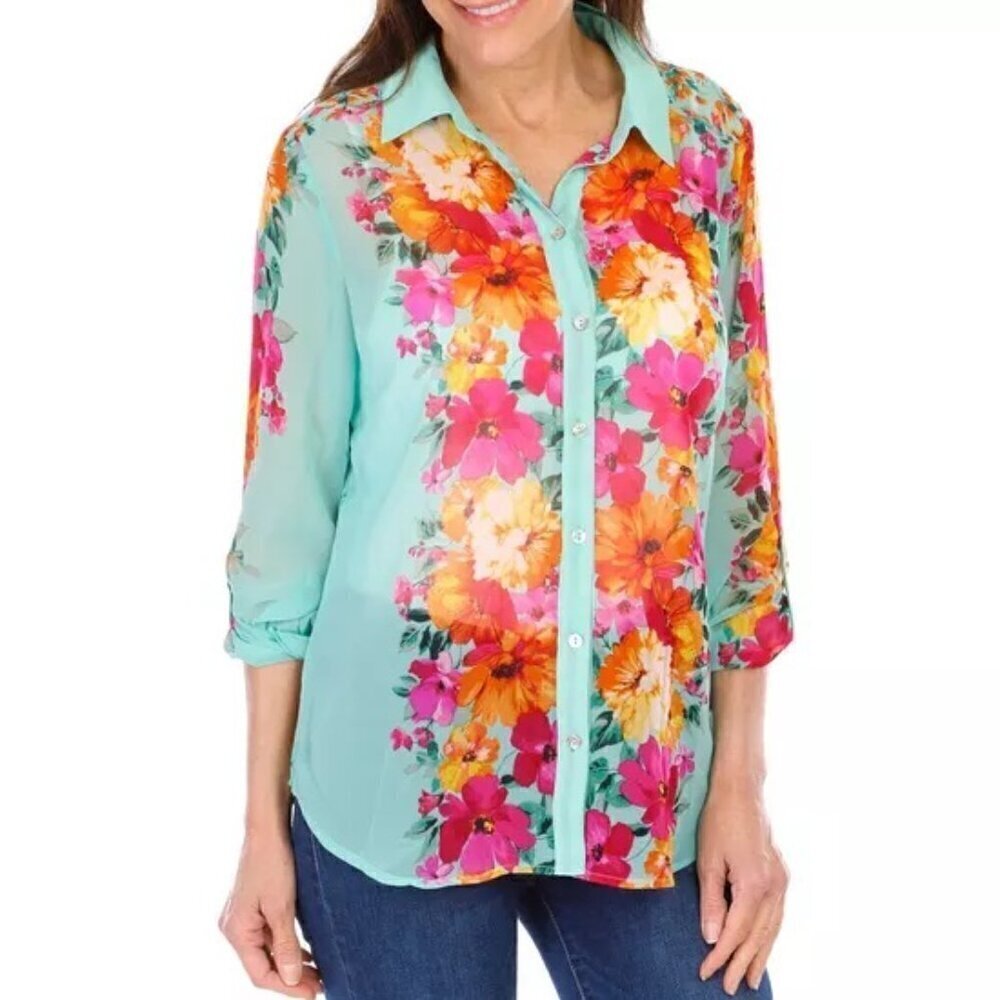Figueroa & Flower Women's 2 Piece Floral Print Button Down Top